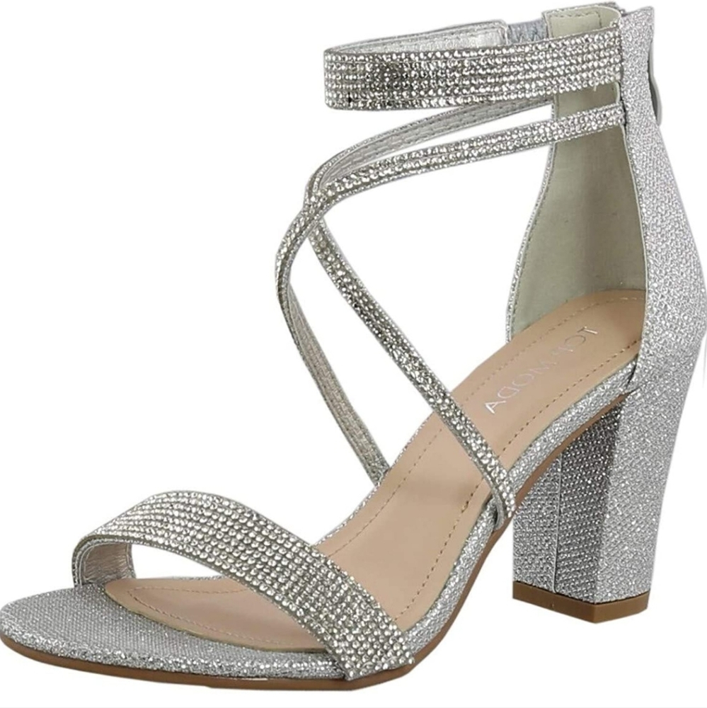 *BRAND NEW* Women's Formal Rhinestone High Heel Sandal, size 6.5, silver